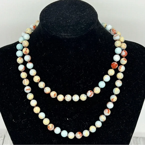 222. Elegant Aqua Terra Jasper (Sea Sediment) Bead Necklace - Picture 5 of 12